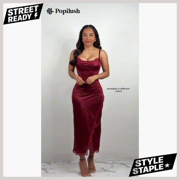 Satin Midi Dress with Built-in Shapewear and Lace Trim Bra - Picture 7 of 7